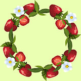frame of strawberries with green leaves 