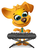 Yellow dog is playing synthesizer
