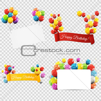 Group of Colour Glossy Helium Balloons with Ribbon Isolated on T
