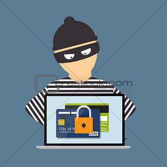 Criminal Hacker, Concept of Fraud, Cyber Crime. Vector Illustrat