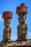 Moais statues site ahu Nao Nao on anakena beach, easter island