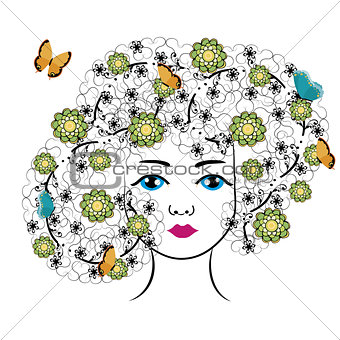 vector woman with flowers and butterflies