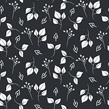 White leaves and dogrose seamless vector pattern.
