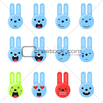 Bunny smile emoji set. Emoticon icon flat style vector.