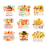 Happy Child Holiday Colorful Graphic Design Template Logo Series,Hand Drawn Vector Stencils