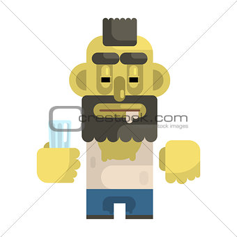 Alcoholic With Glass And Mohawk, Revolting Homeless Person, Dreg Of Society, Pixelated Simplified Male Vagabond Character