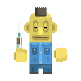 Junkie With Syringe And Mohawk, Revolting Homeless Person, Dreg Of Society, Pixelated Simplified Male Vagabond Character