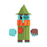 Tramp With Blue Sking And Black Eye Wearing Patched Green Coat, Revolting Homeless Person, Dreg Of Society, Pixelated Simplified Male Vagabond Character