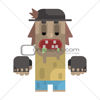 Drooling Tramp In Stained T-shirt And Hat, Revolting Homeless Person, Dreg Of Society, Pixelated Simplified Male Vagabond Character
