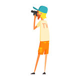 Videographer Journalist Shooting Video, Official Press Reporter Working, Collecting Information And Making News, Part Of Journalism Set Of Illustrations