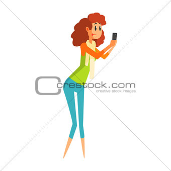 Journalist Taking Photo With Smartphone, Official Press Reporter Working, Collecting Information And Making News, Part Of Journalism Set Of Illustrations