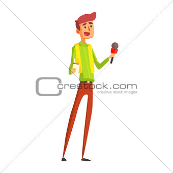Journalist Taking Interview, Official Press Reporter Working, Collecting Information And Making News, Part Of Journalism Set Of Illustrations