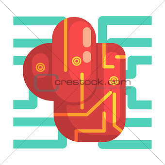 Electronic Android Heart Internal Organ, Part Of Futuristic Robotic And IT Science Series Of Cartoon Icons