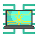 Lap Top Computer Connected To System Network, Part Of Futuristic Robotic And IT Science Series Of Cartoon Icons