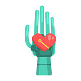 Metal Android Hand Holding Heart Shape Element, Part Of Futuristic Robotic And IT Science Series Of Cartoon Icons