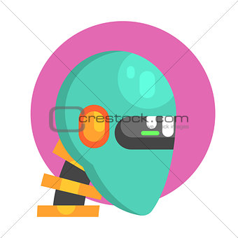 Blue Android Head Portrait, Part Of Futuristic Robotic And IT Science Series Of Cartoon Icons