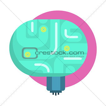 Elecrtonic Brain For Android, Human Organ Replica, Part Of Futuristic Robotic And IT Science Series Of Cartoon Icons