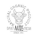 Fresh Milk Product Promo Sign In Sketch Style With Cows Head , Design Label Black And White Template