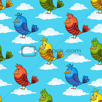 Funny Birds on Clouds, Seamless