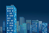 Cityscape panorama in the evening illustration.