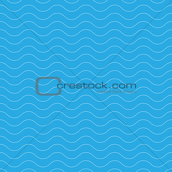 Seamless wavy pattern. White thin lines on blue background. Nautical, naval and water theme. Vector illustration