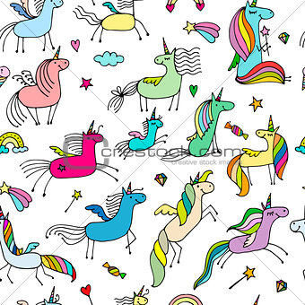 Magic unicorns, seamless pattern for your design