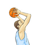 Basketball player throws the ball into the basket