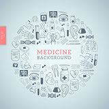 Medicine icons in round frame.