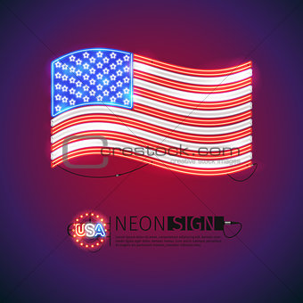 Neon Sign Waving USA Flag