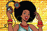 African American woman DJ with headphones