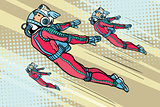 Girl superhero flying in a futuristic space suit