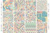 Collection of colorful seamless geometric patterns. Fashion 80-90s.