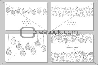 Collection of happy easter banners. Hand drawn illustration