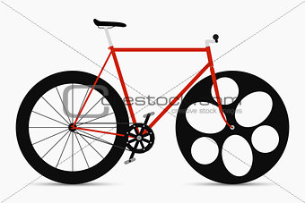 Hipster single speed bike in black and red colors. City bicycle