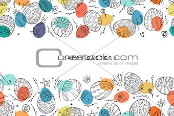 Easter egg seamless composition in doodle style. Hand drawn vector illustration.
