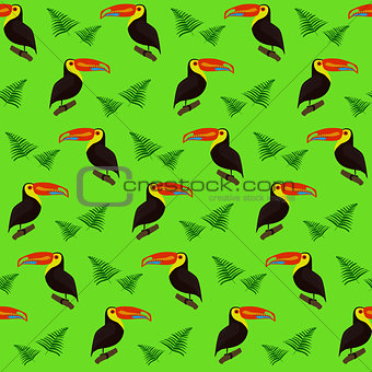 Cute colorful pattern with toucans and leaves