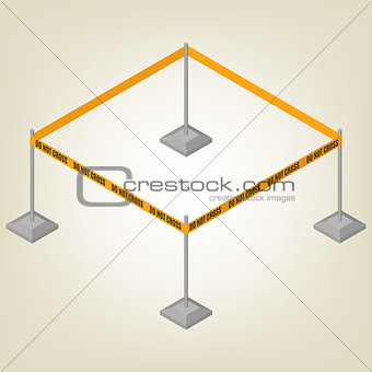 Warning tape for fencing isometric, vector illustration.
