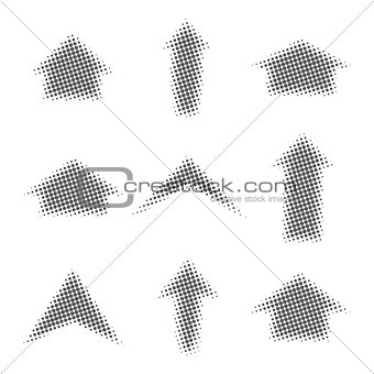 Gray arrows with halftone effect, vector illustration.