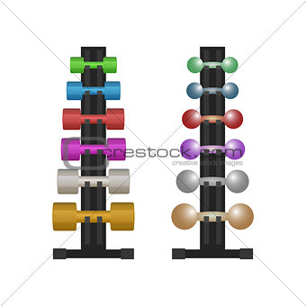 Stand with a dumbbell set, vector illustration.