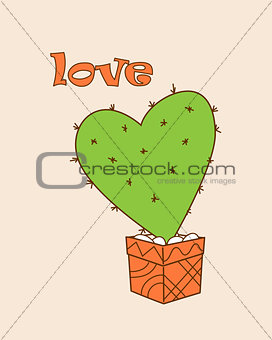 green cactus-heart in the flower pot