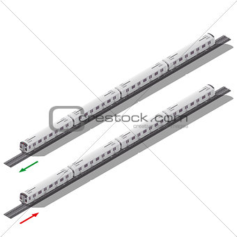 Subway trains in both directions isometric icon set
