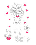 elegance lovely cat with cup, flowers and hearts