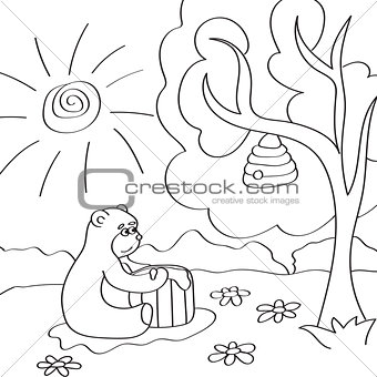 Vector illustration of cute cartoon bear for coloring book