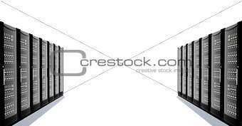A number of server racks facing each other