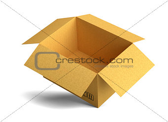 Open empty packing carton box stands on corner
