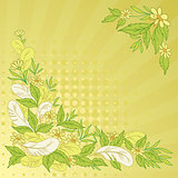 Background: leaves, flowers and feathers