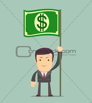 Businessman holding in hand flag with a banknote.