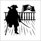 Pirate and Jolly Roger - vector silhouette