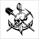 Emblem of treasure hunters, heraldic sign - treasure hunter, vector for print or design