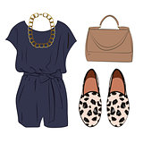 Casual chic styling idea, look with romper, bag and animal print shoes